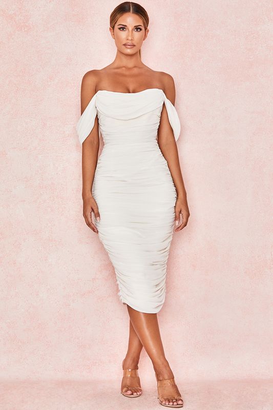 White House Of Cb Ruched Draped Chiffon Dress | KGU-283456