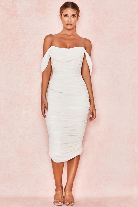 White House Of Cb Ruched Draped Chiffon Dress | KGU-283456