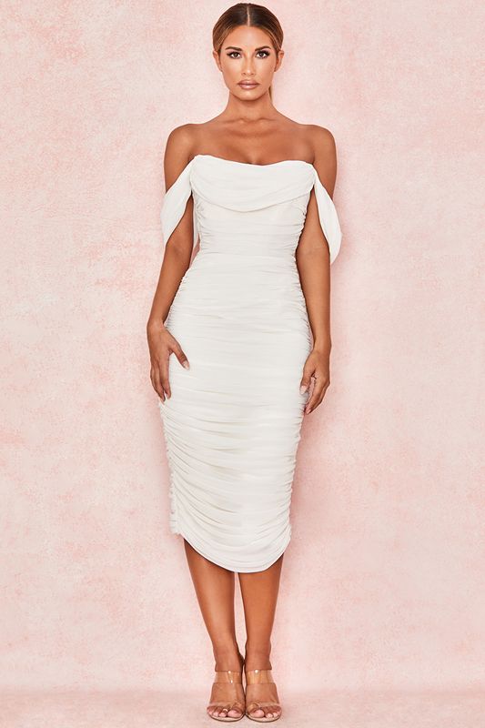 White House Of Cb Ruched Draped Chiffon Dress | KGU-283456