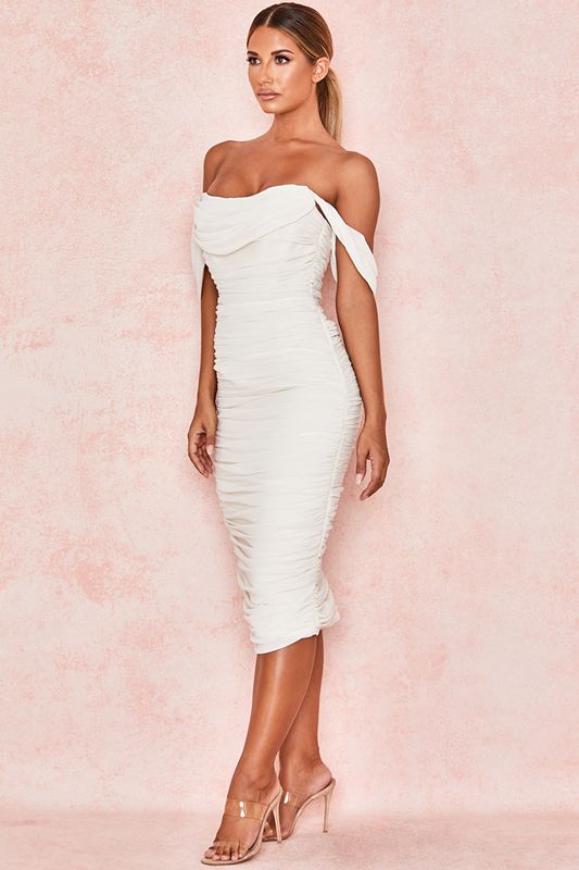 White House Of Cb Ruched Draped Chiffon Dress | KGU-283456