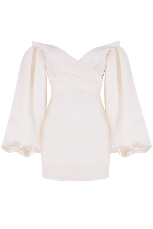 White House Of Cb Satin Balloon Sleeve Mini  Dress | BTS-043625