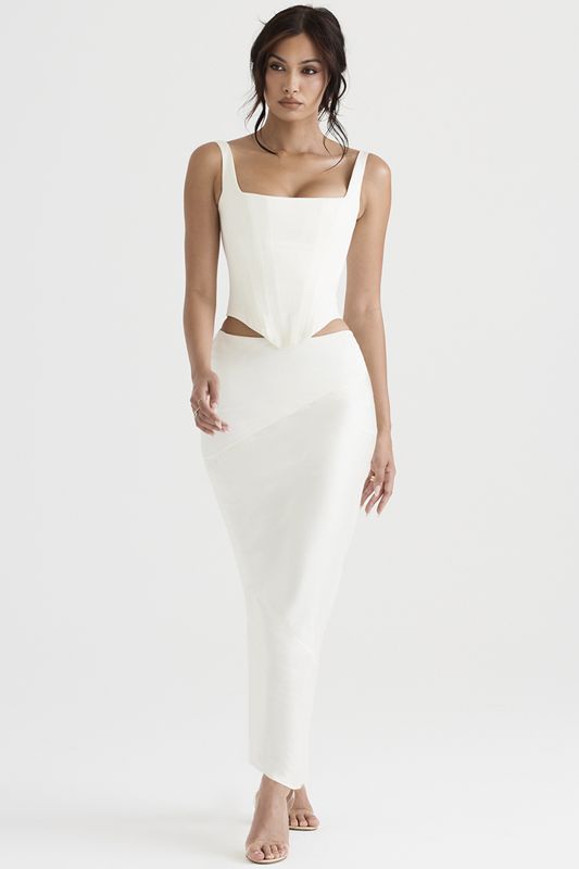 White House Of Cb Satin Bias Cut Midi  Skirts | FPY-726130