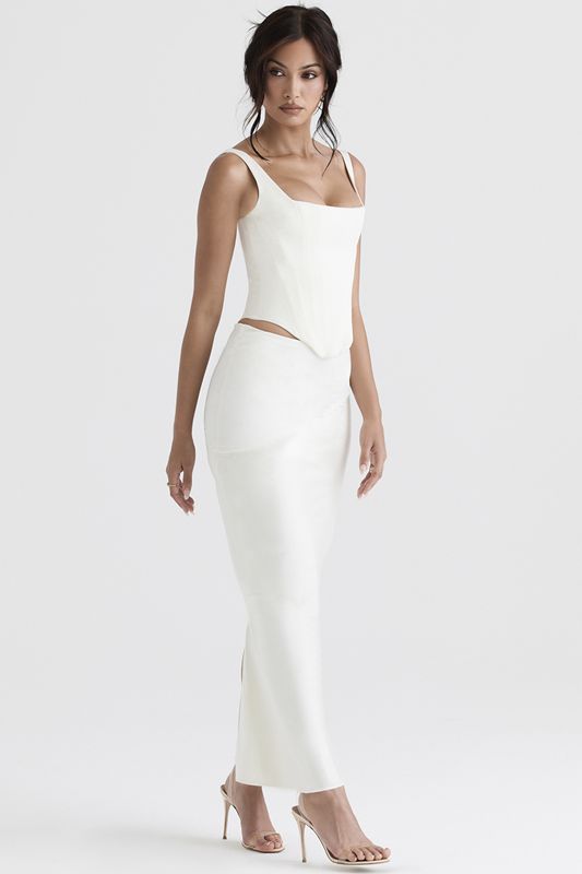 White House Of Cb Satin Bias Cut Midi  Skirts | FPY-726130