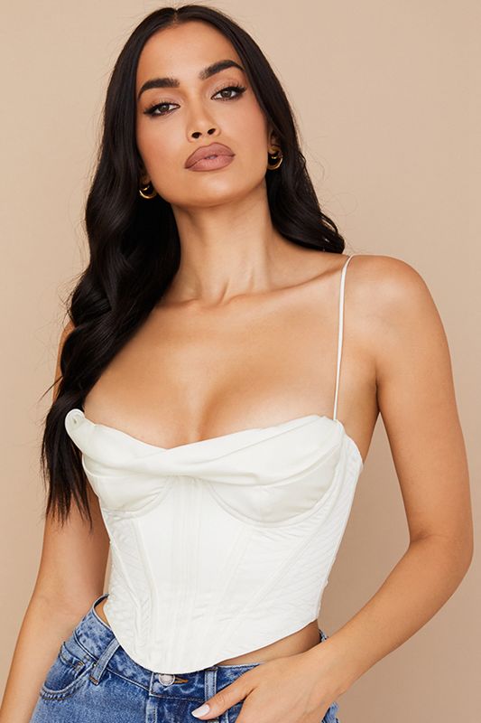 White House Of Cb Satin Draped Bodysuit | JOR-480671