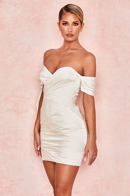 White House Of Cb Satin Off Shoulder Tie  Dress | WPM-305814