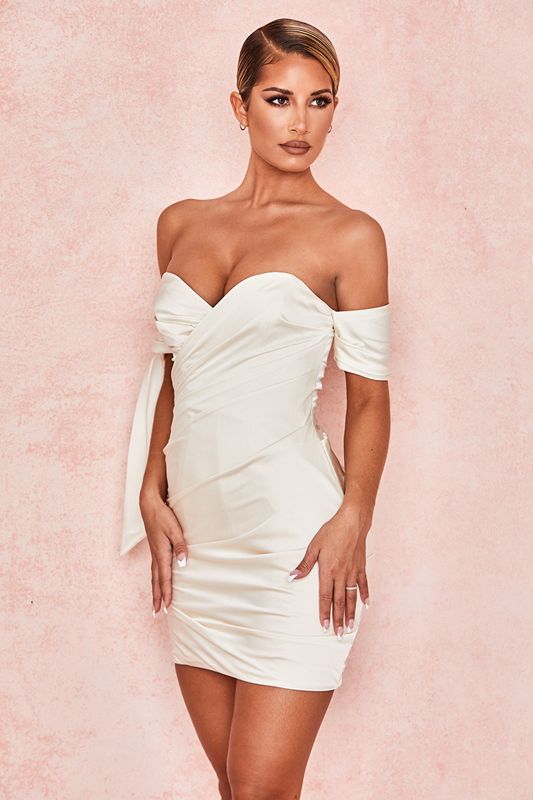 White House Of Cb Satin Off Shoulder Tie  Dress | WPM-305814