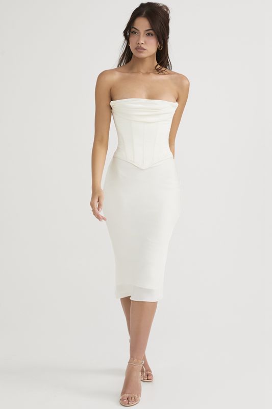 White House Of Cb Satin Strapless Midi Dress | IOG-725403