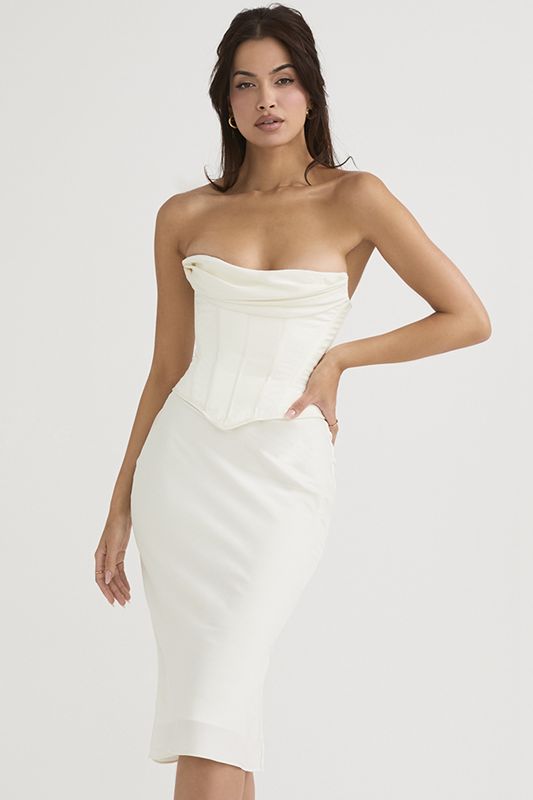 White House Of Cb Satin Strapless Midi Dress | IOG-725403