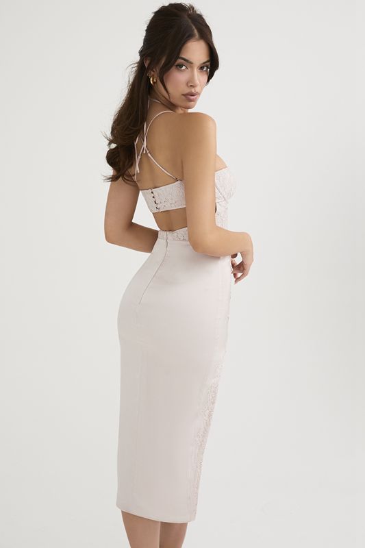 White House Of Cb Satin and Lace Midi Dress | OJM-794312