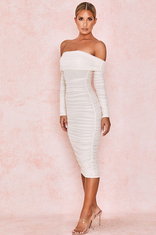 White House Of Cb Tulle Off Shoulder Ruched  Dress | ULG-587912