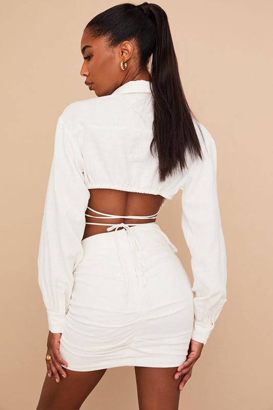 White House Of Cb White Folded Waist Mini  Skirts | JUZ-356021