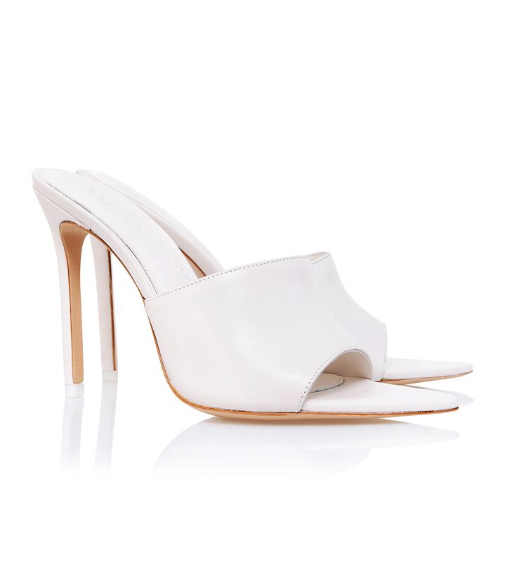 White House Of Cb White Leather Pointed Mules | PMG-923067