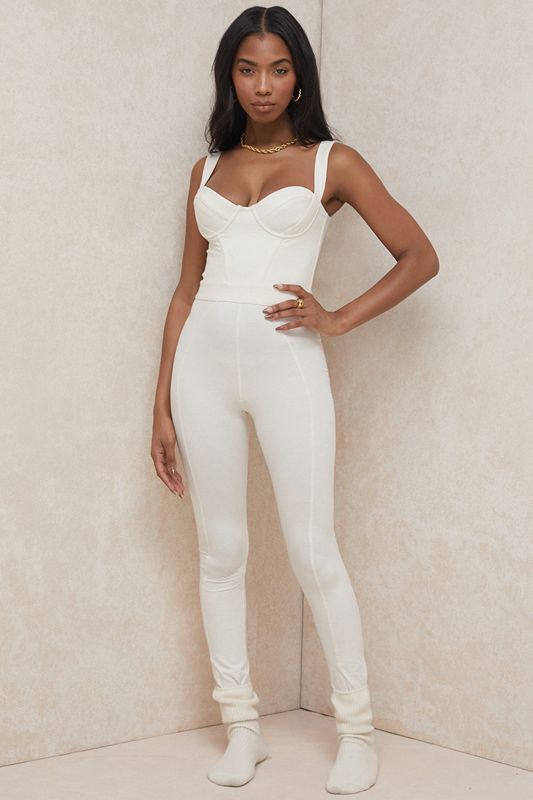 White House Of Cb White Stretch Jersey Jumpsuit | UQW-493210