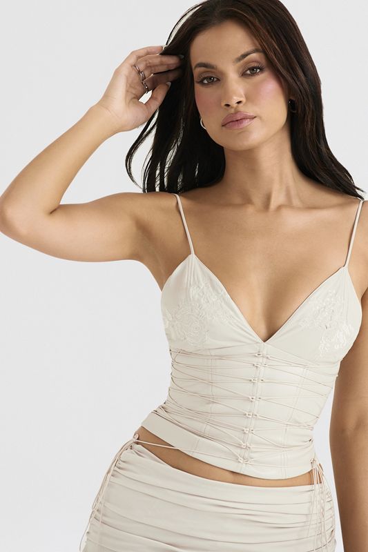 White House Of Cb White Vegan Leather Corset | DNL-735629