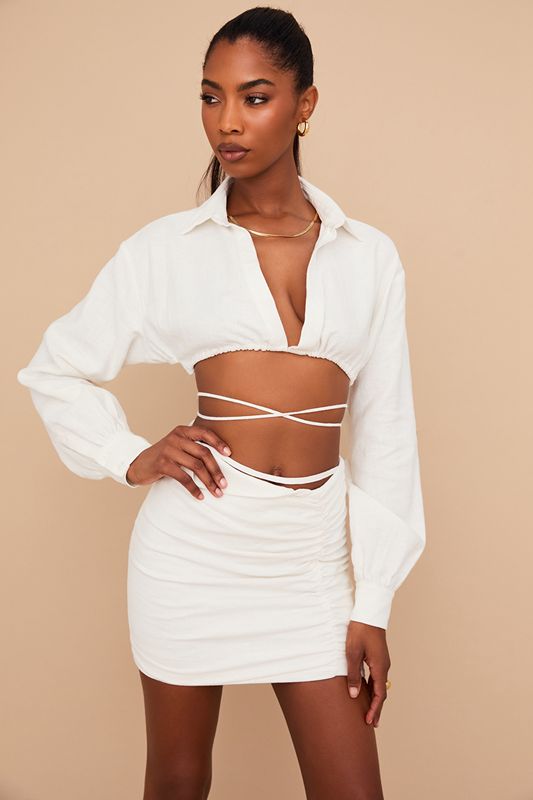 White House Of Cb Wrap Around Cropped Shirt Tops | YKM-483105