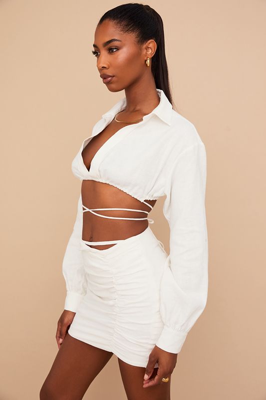 White House Of Cb Wrap Around Cropped Shirt Tops | YKM-483105