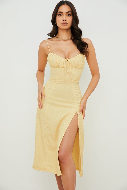 Yellow House Of Cb Floral Bustier Midi Dress | XEZ-126987