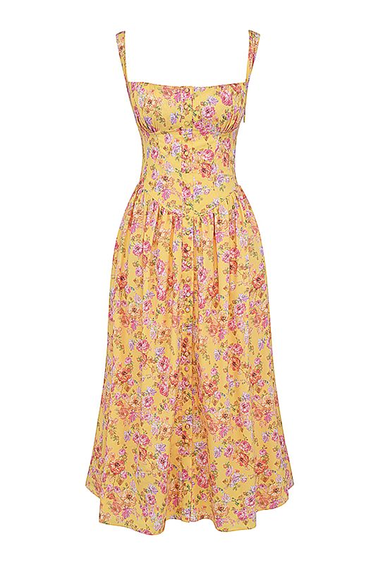 Yellow House Of Cb Print Midi Dress | JLI-173492