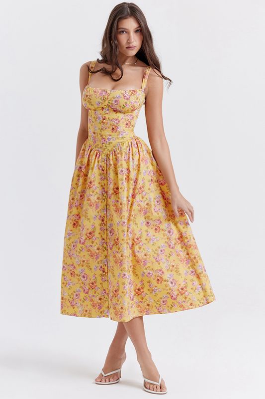 Yellow House Of Cb Print Midi Dress | JLI-173492