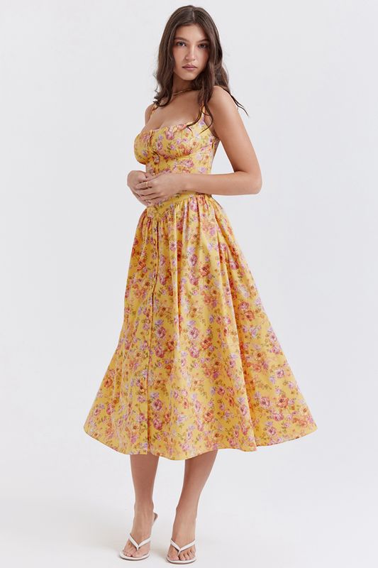 Yellow House Of Cb Print Midi Dress | JLI-173492