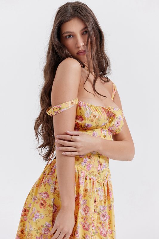 Yellow House Of Cb Print Midi Dress | JLI-173492