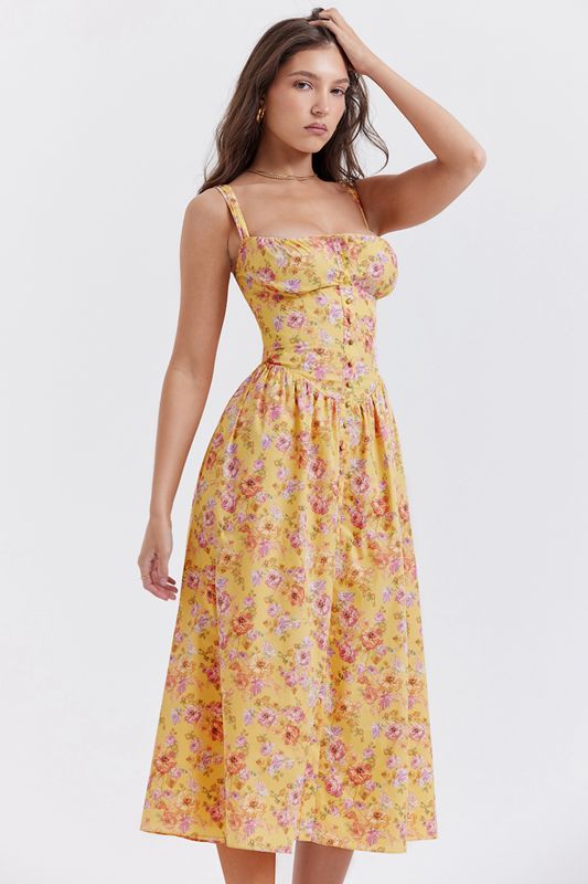 Yellow House Of Cb Print Midi Dress | JLI-173492