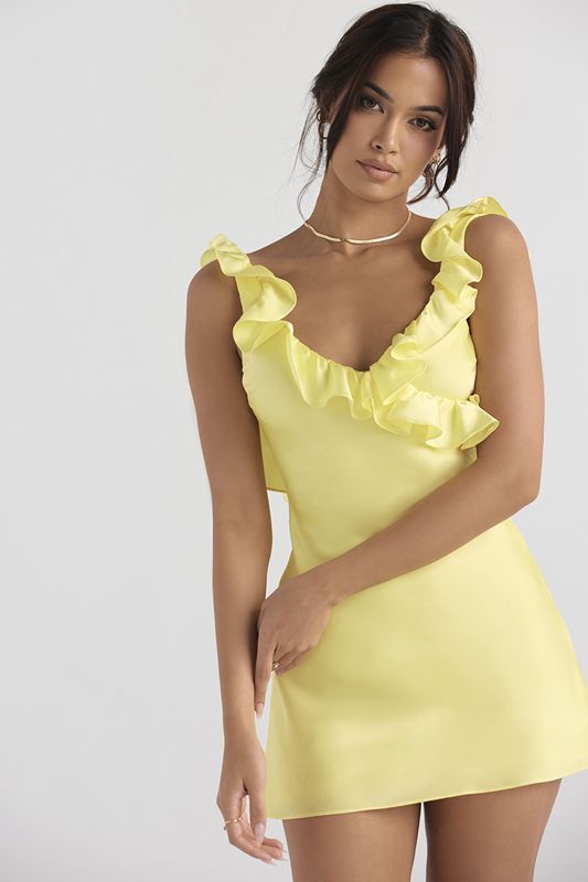 Yellow House Of Cb Satin Ruffle Mini Dress | XBC-042567