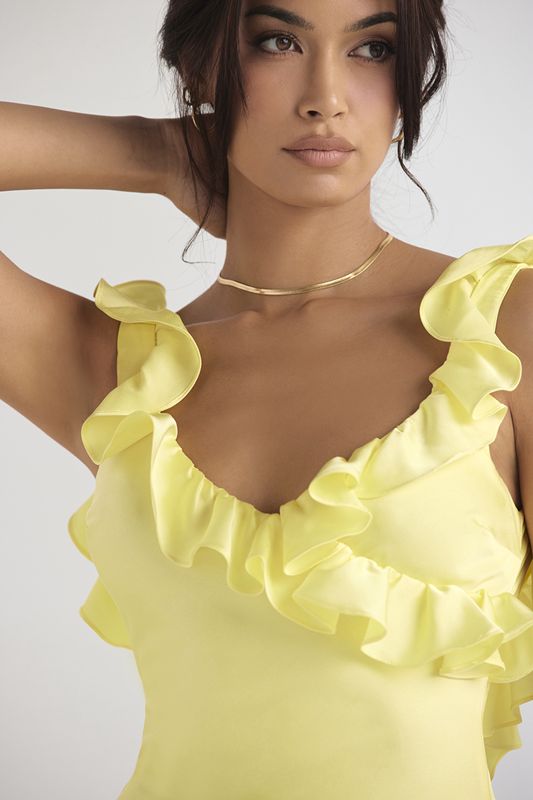 Yellow House Of Cb Satin Ruffle Mini Dress | XBC-042567